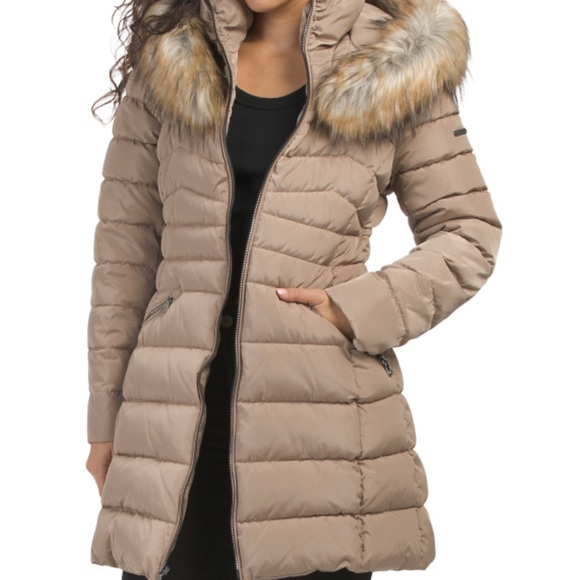 LAUNDRY Faux Fur Trim Hooded Puffer Jacket - Picture 1 of 3